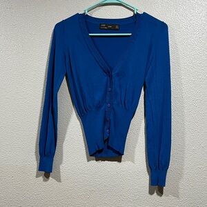 Zara Royal Blue V-Neck Buttoned Cropped Cardigan